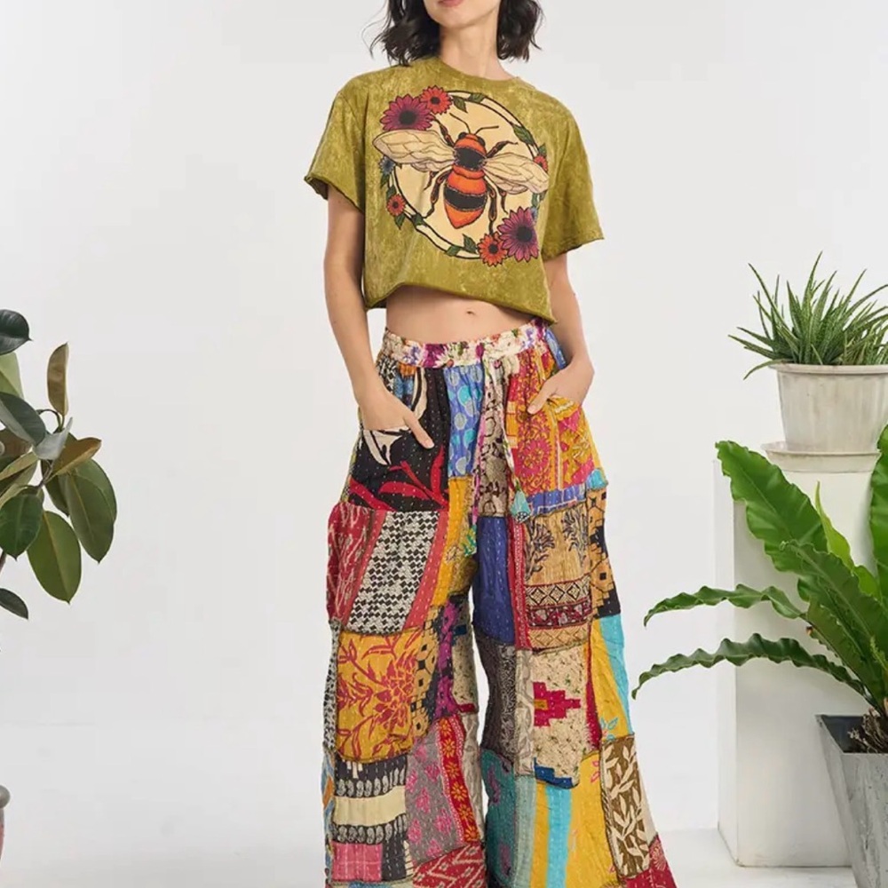 Colorful Patchwork, artisan, free-spirited  Wide-Leg Pants